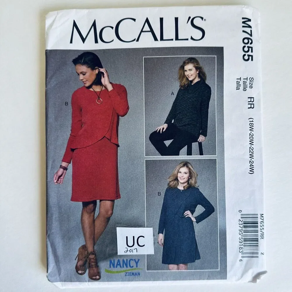 Misses Tunic and Dress Overlays McCalls Sewing Pattern 7655 Size 18W-24W UNCUT